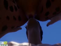 Female cheetah animal sex with a human on the beach